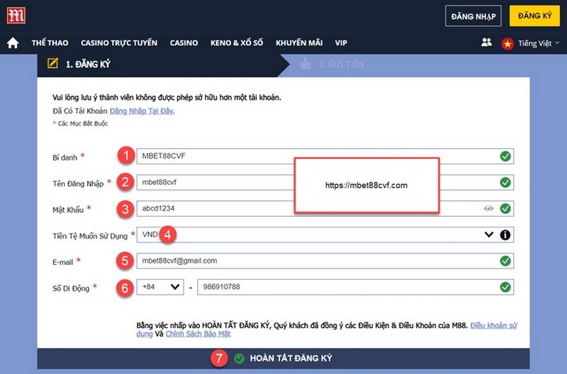 Truy cập vào link chuẩn để đến website của nhà cái M88